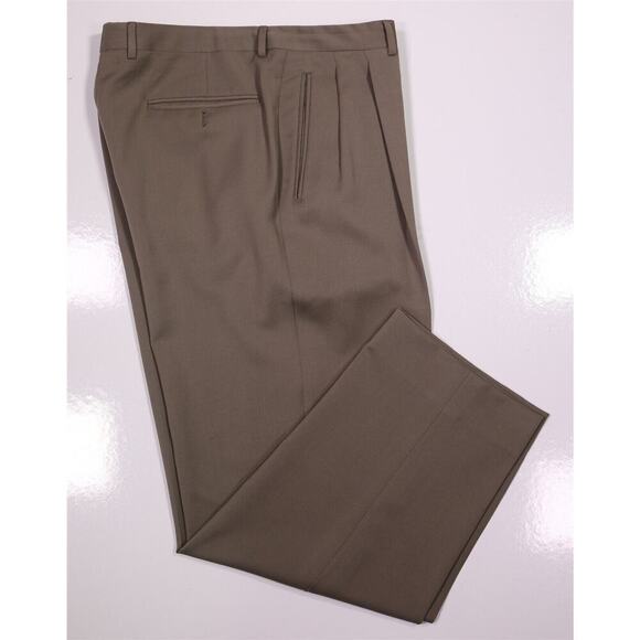 Canali Vintage 1990's Tan Pleated Classic-Fit Wool Dress Pants Trousers 34x27 - Picture 1 of 7